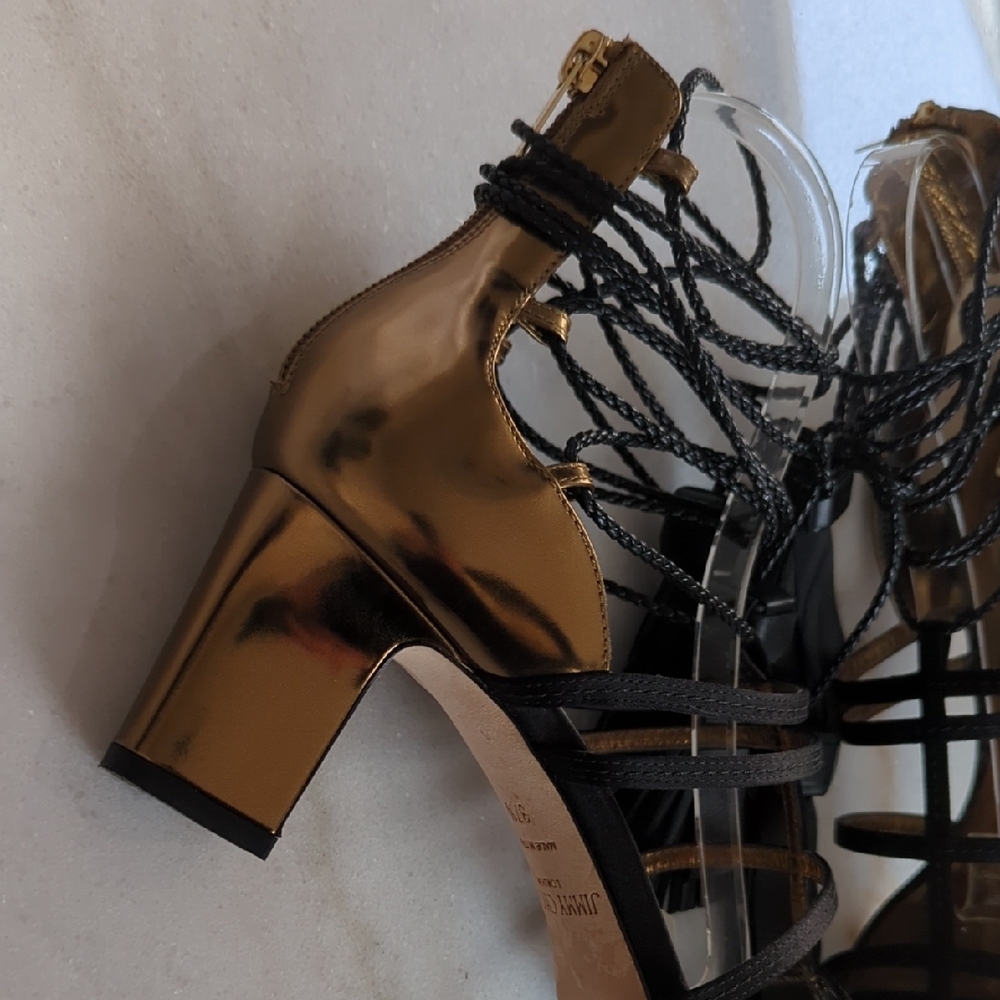 Jimmy Choo Gold and Black Lace-Up Heels Diamond 65 Size 7.5 - Picture 5 of 13